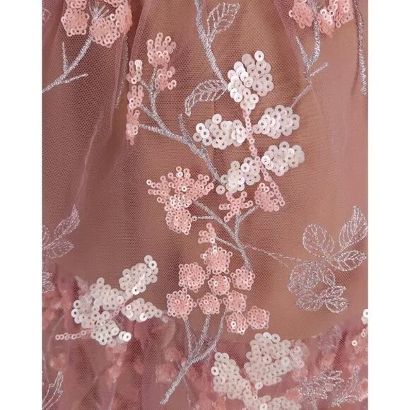 White Lace Dress Self Portrait Floral Embroidered Mesh Midi Dress MOISELLE  Tie-waist Sequin Embroidery Mesh